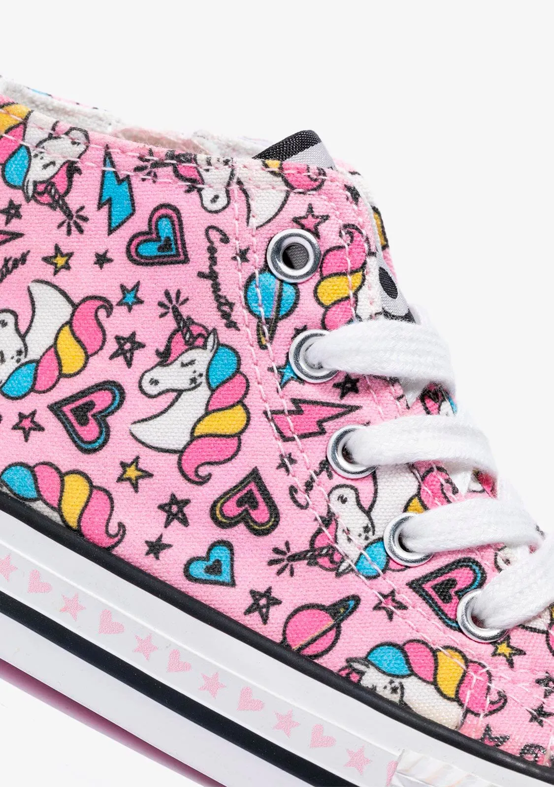 Girl's Pink Cord Unicorn Hi-Top Sneakers Canvas