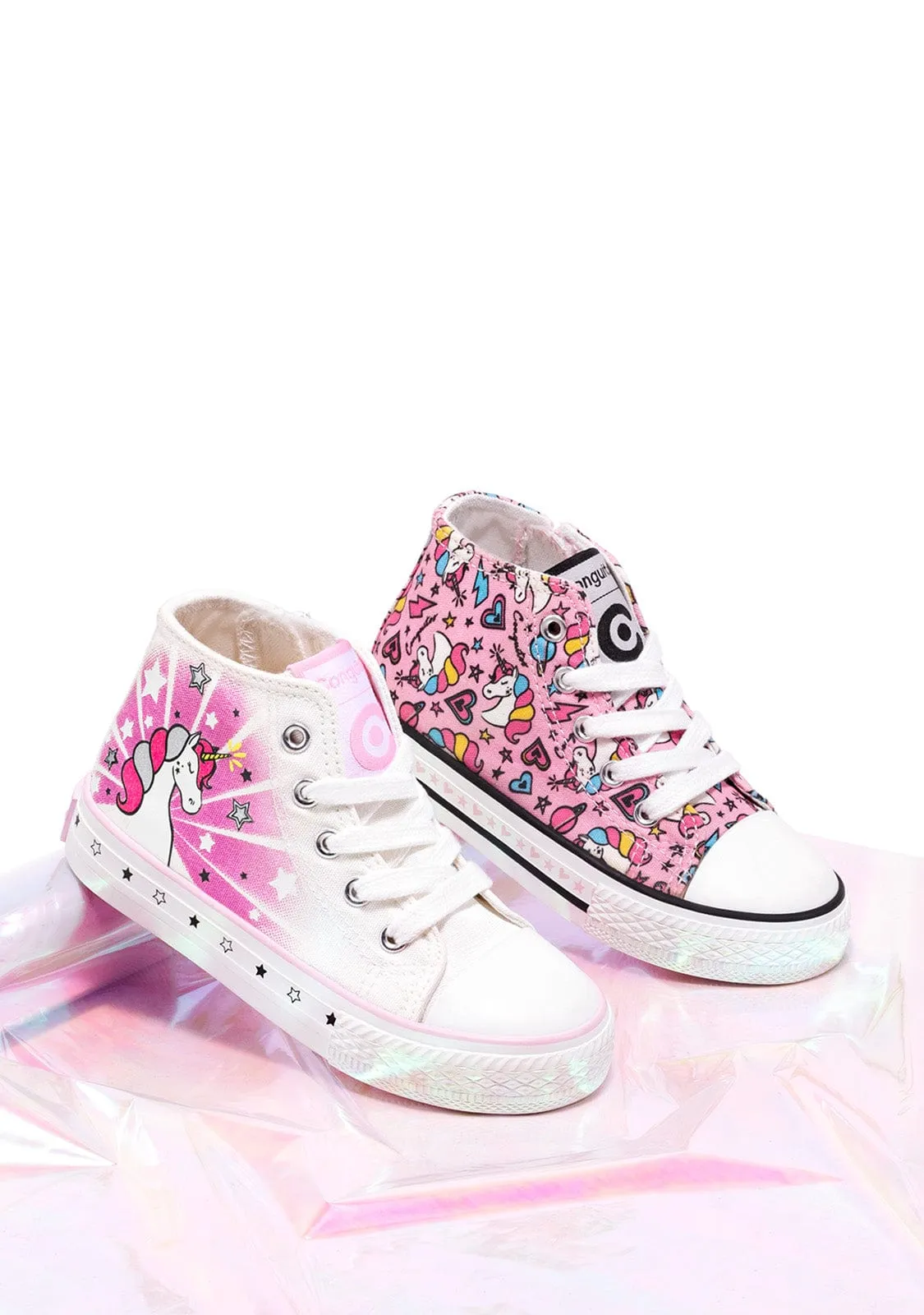 Girl's Pink Cord Unicorn Hi-Top Sneakers Canvas