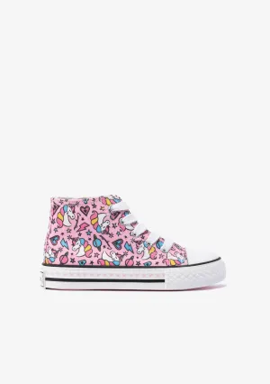 Girl's Pink Cord Unicorn Hi-Top Sneakers Canvas