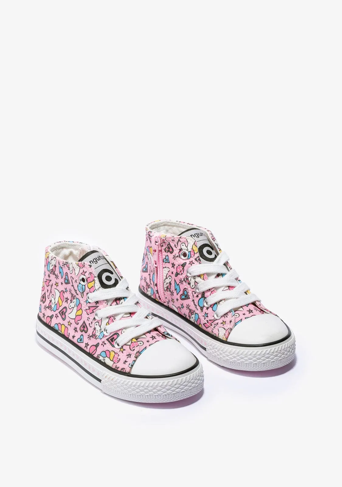 Girl's Pink Cord Unicorn Hi-Top Sneakers Canvas