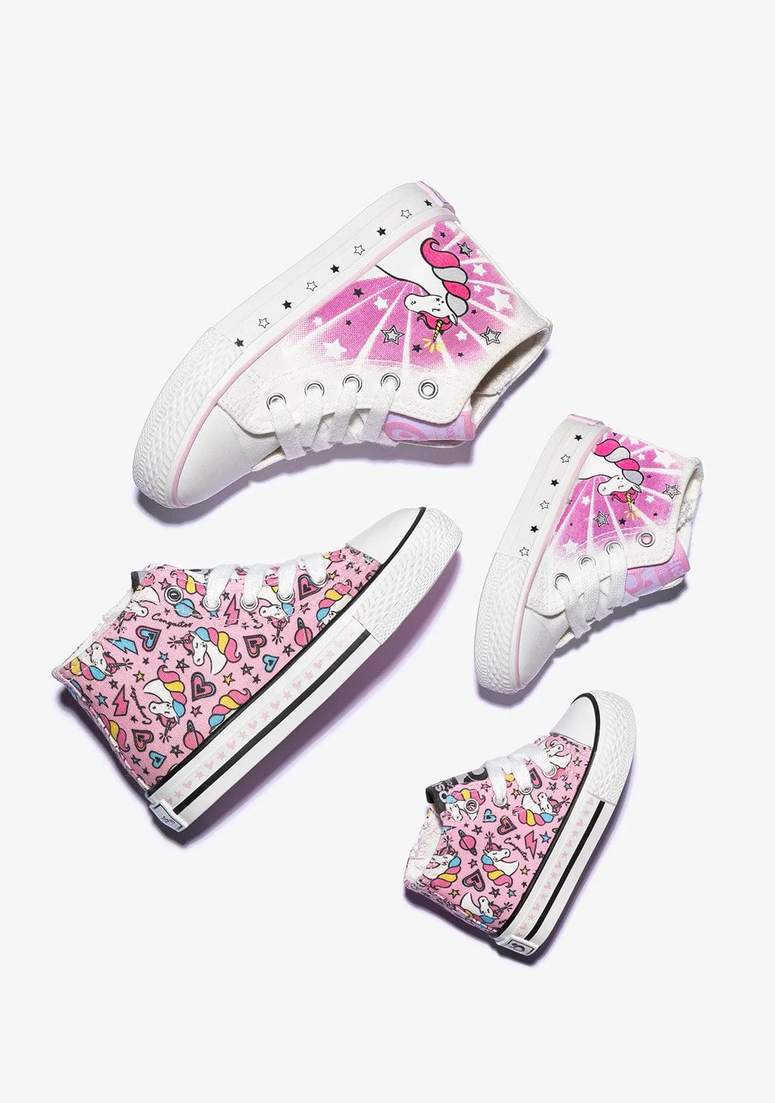 Girl's Pink Cord Unicorn Hi-Top Sneakers Canvas