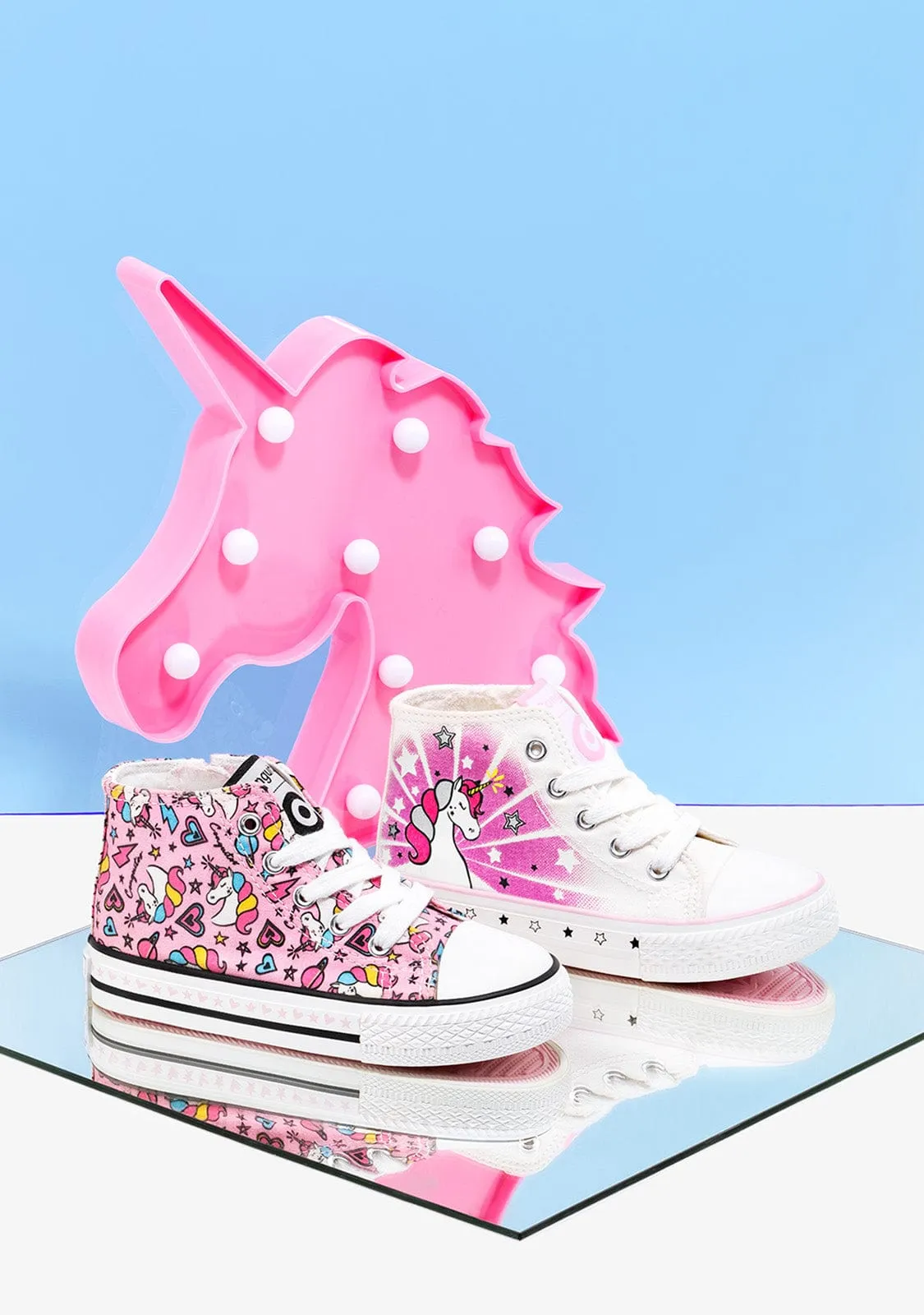 Girl's Pink Cord Unicorn Hi-Top Sneakers Canvas