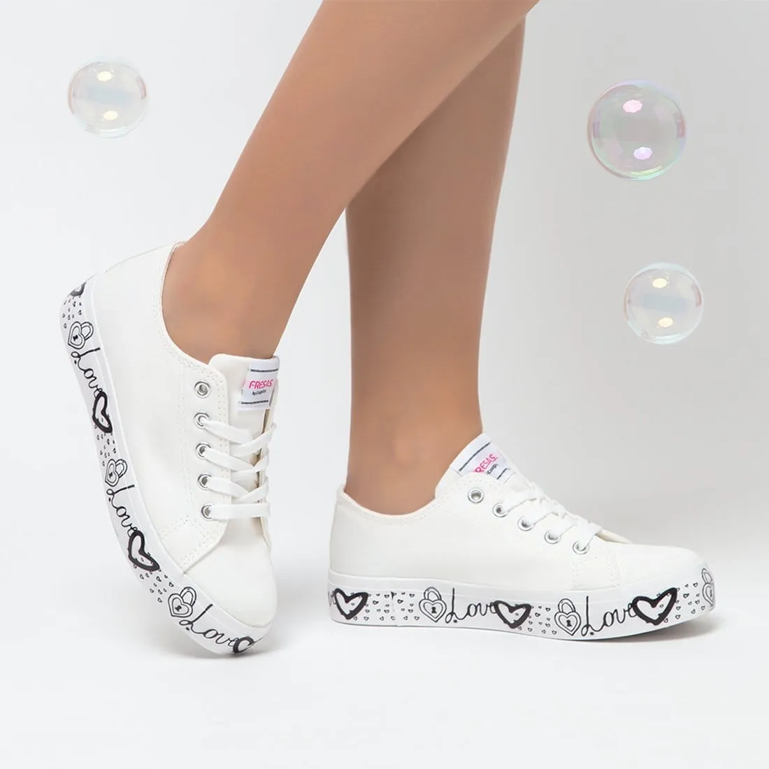 Girl's White Canvas Sneakers