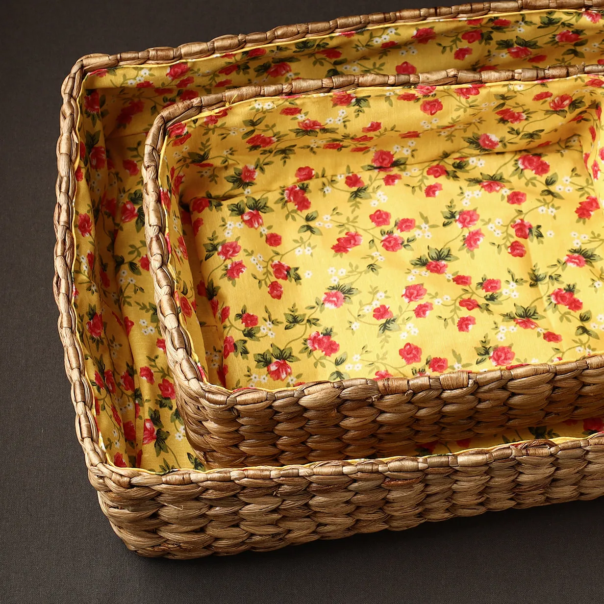 Handmade Organic Water Hyacinth Frameless Rectangular Tray (Set of 2)