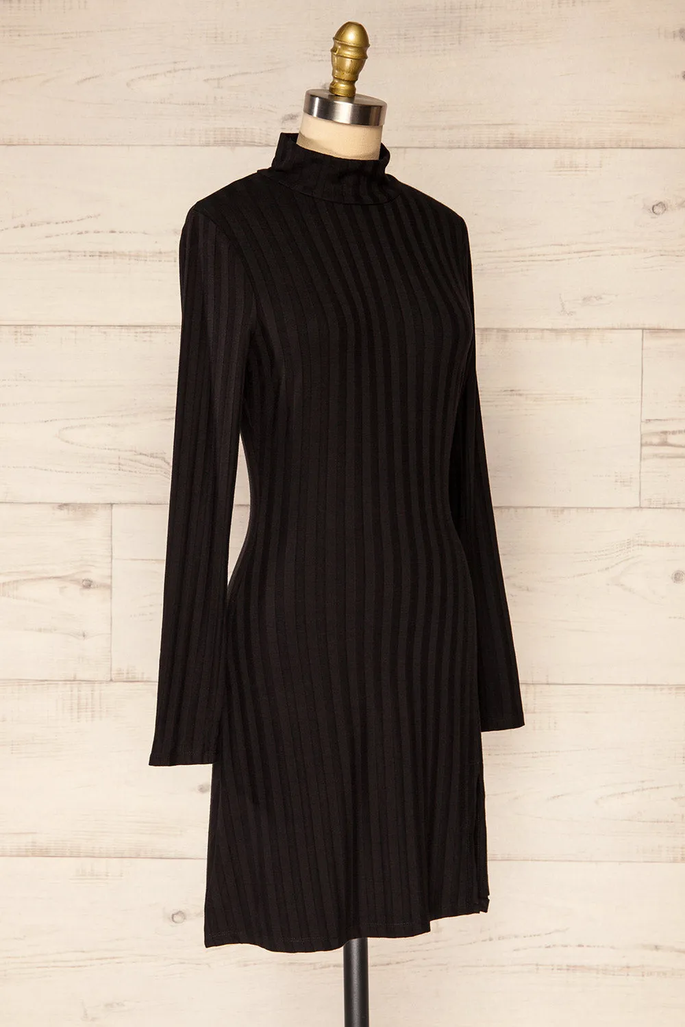 Kalani Black | Short Fitted Dress w/ Mock Neck