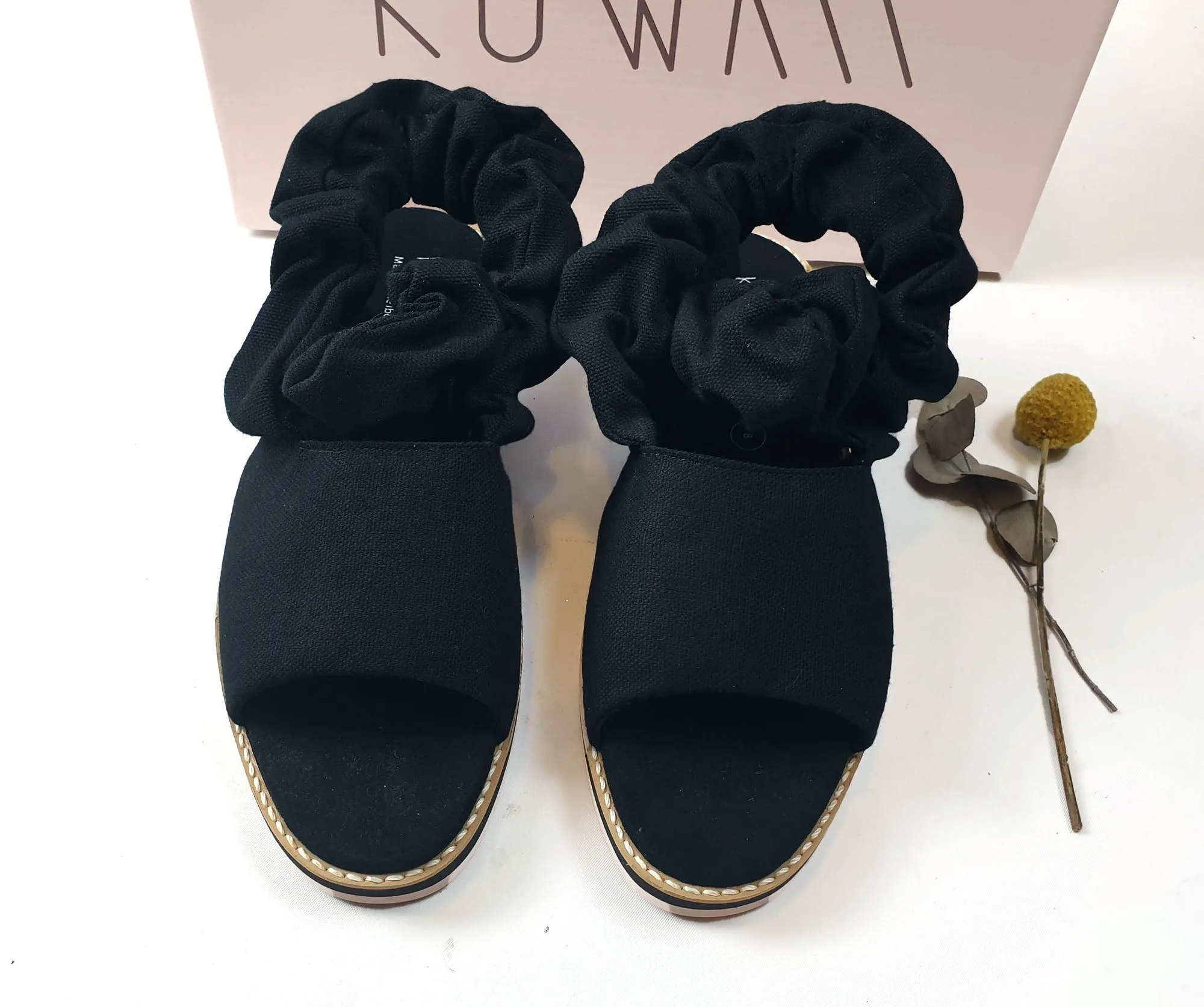 Kuwaii black canvas shoes with unique scrunchy-like detail size 8 (unworn, RRP $419)
