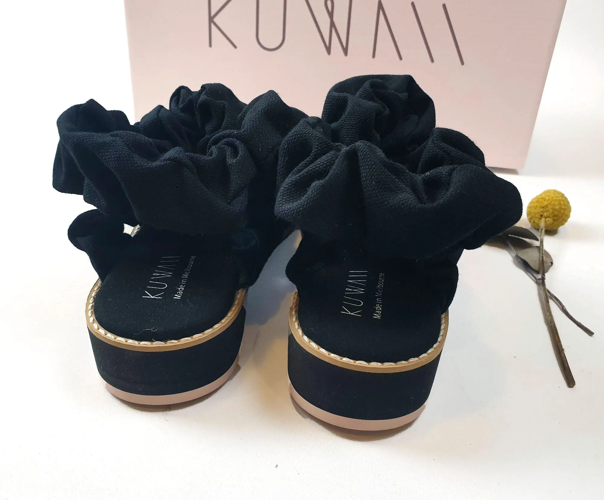 Kuwaii black canvas shoes with unique scrunchy-like detail size 8 (unworn, RRP $419)