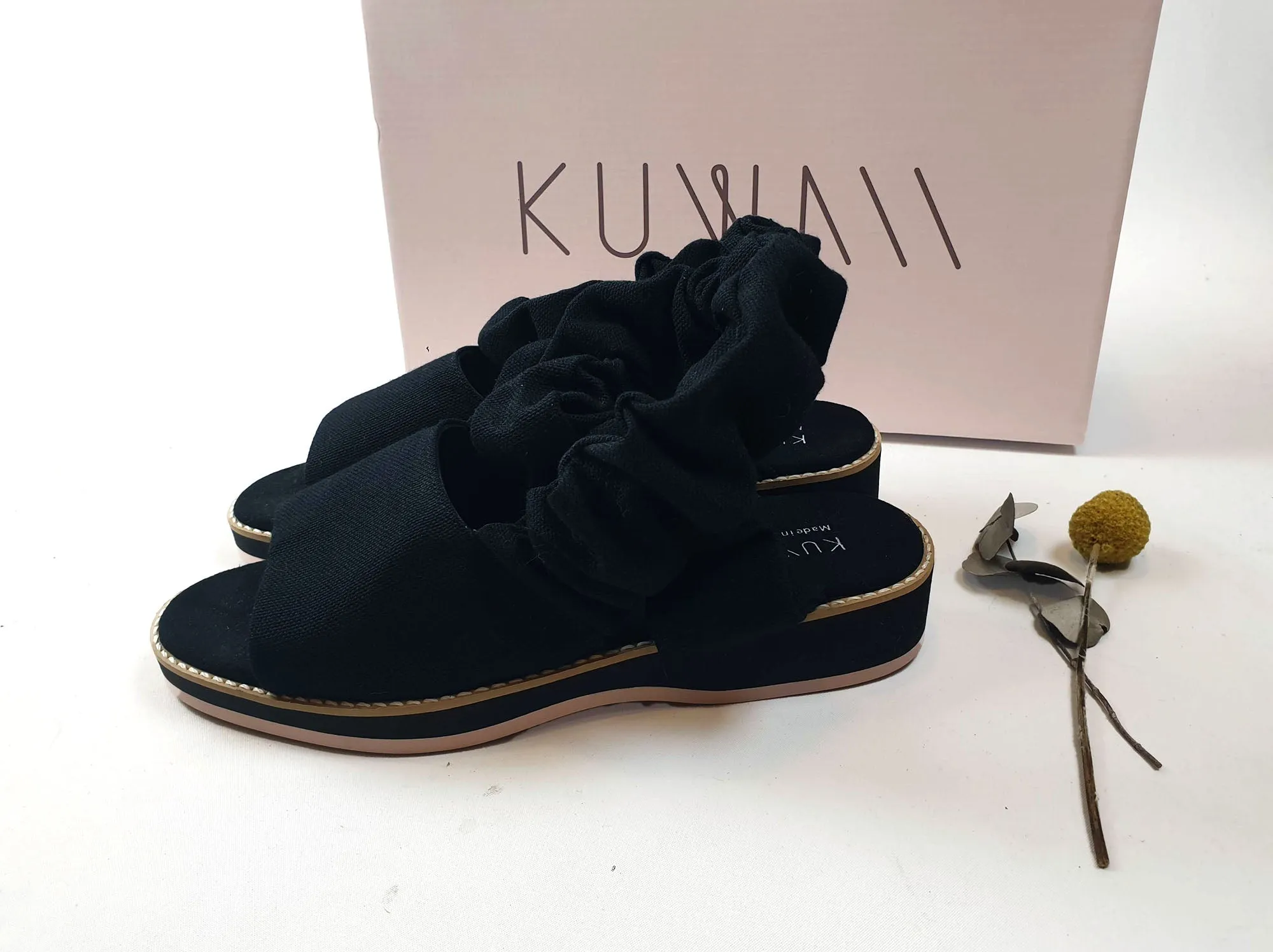 Kuwaii black canvas shoes with unique scrunchy-like detail size 8 (unworn, RRP $419)