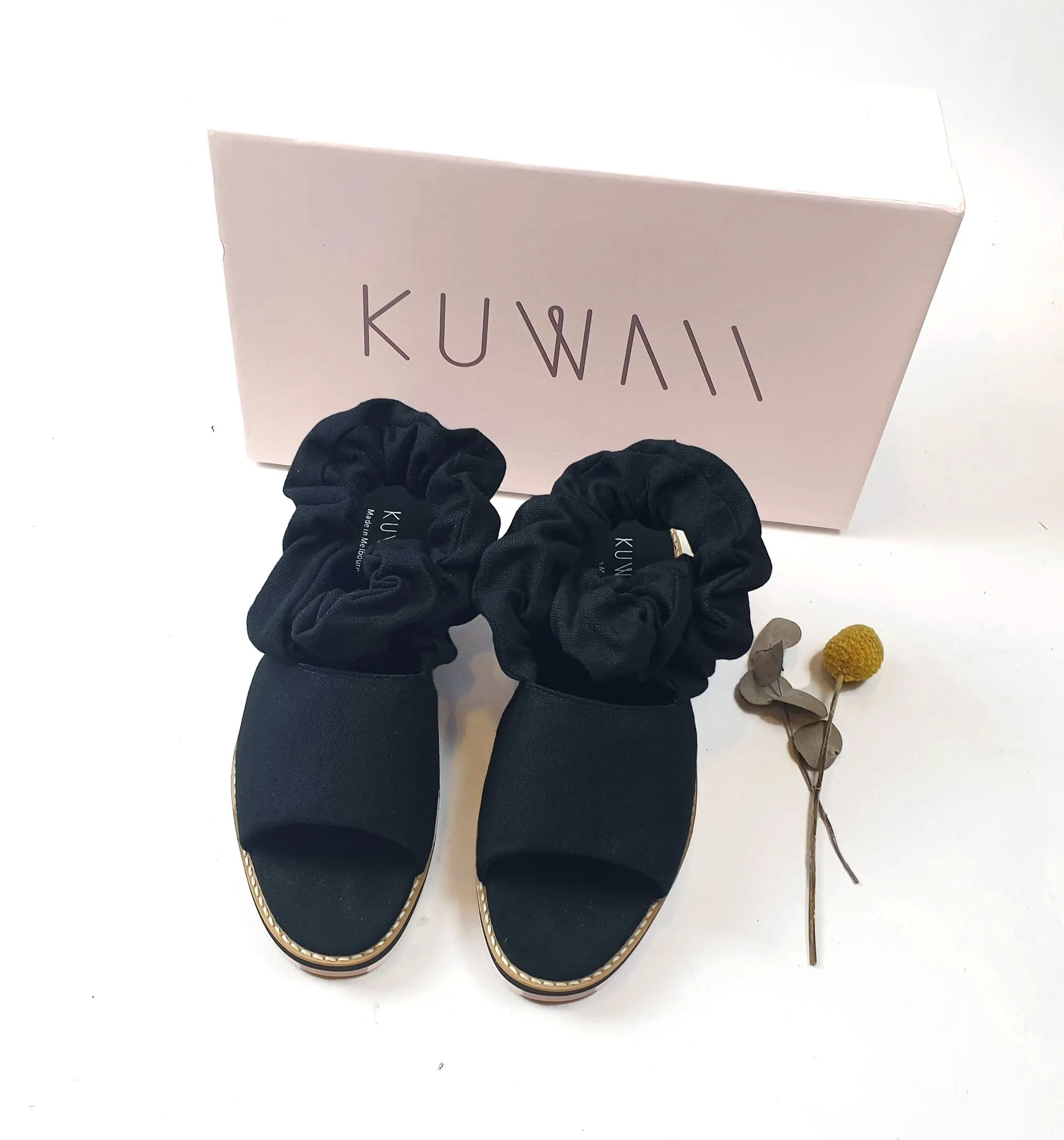 Kuwaii black canvas shoes with unique scrunchy-like detail size 8 (unworn, RRP $419)