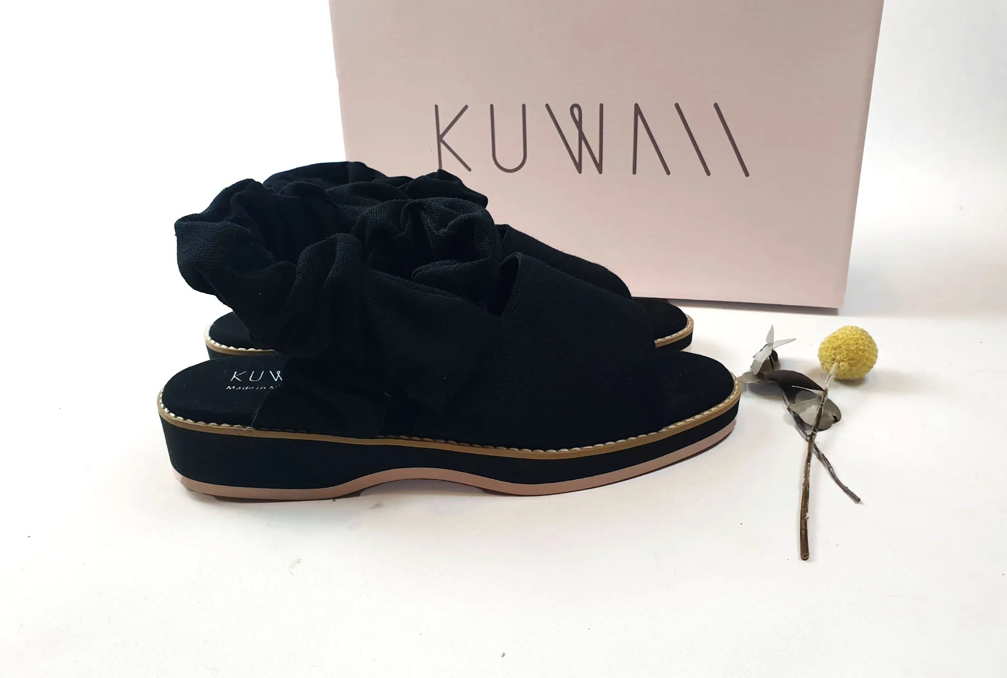 Kuwaii black canvas shoes with unique scrunchy-like detail size 8 (unworn, RRP $419)