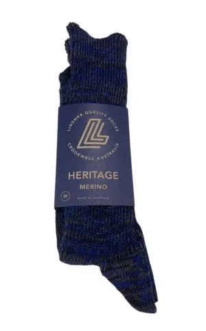 Lindner Australian Made Ribbed Merino Wool Socks - Otto Black/Blue/Grey