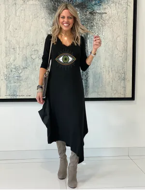 Long Sleeves Total Comfort Dress - Black/Evil Eye