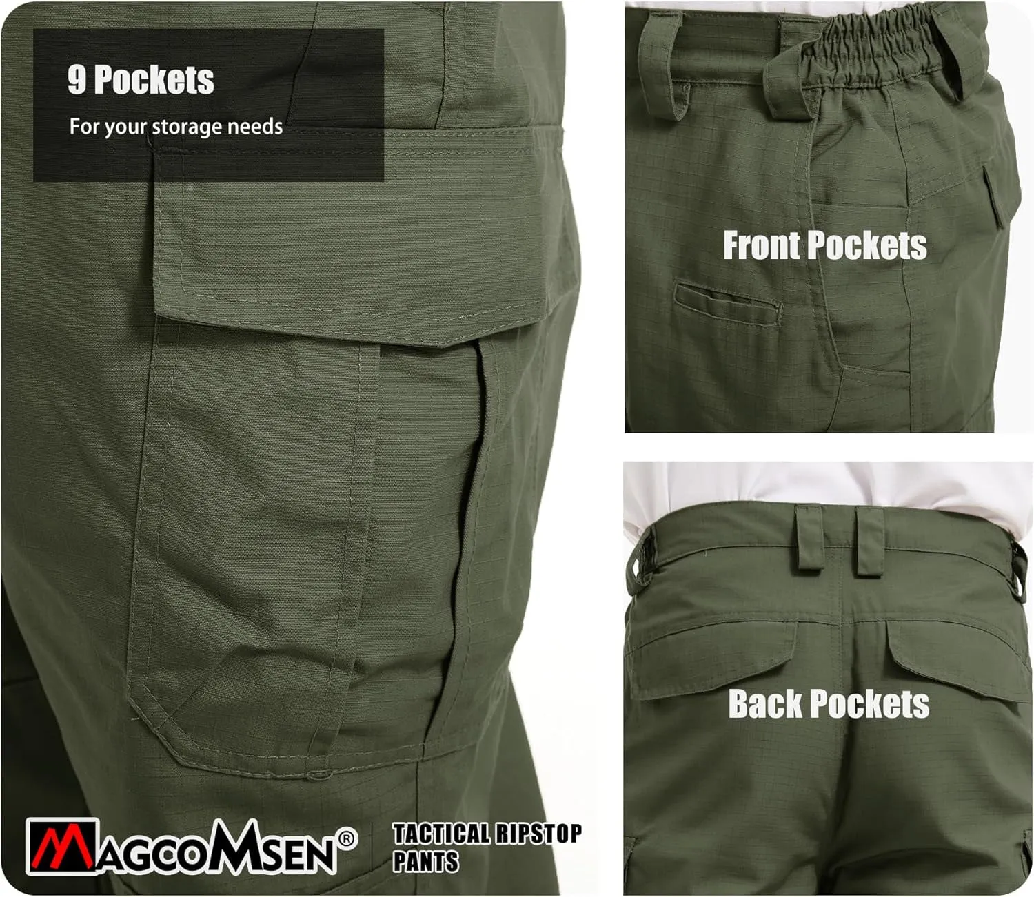 MAGCOMSEN Men's Tactical Pants - 9 Pockets, Ripstop, Water Repellent
