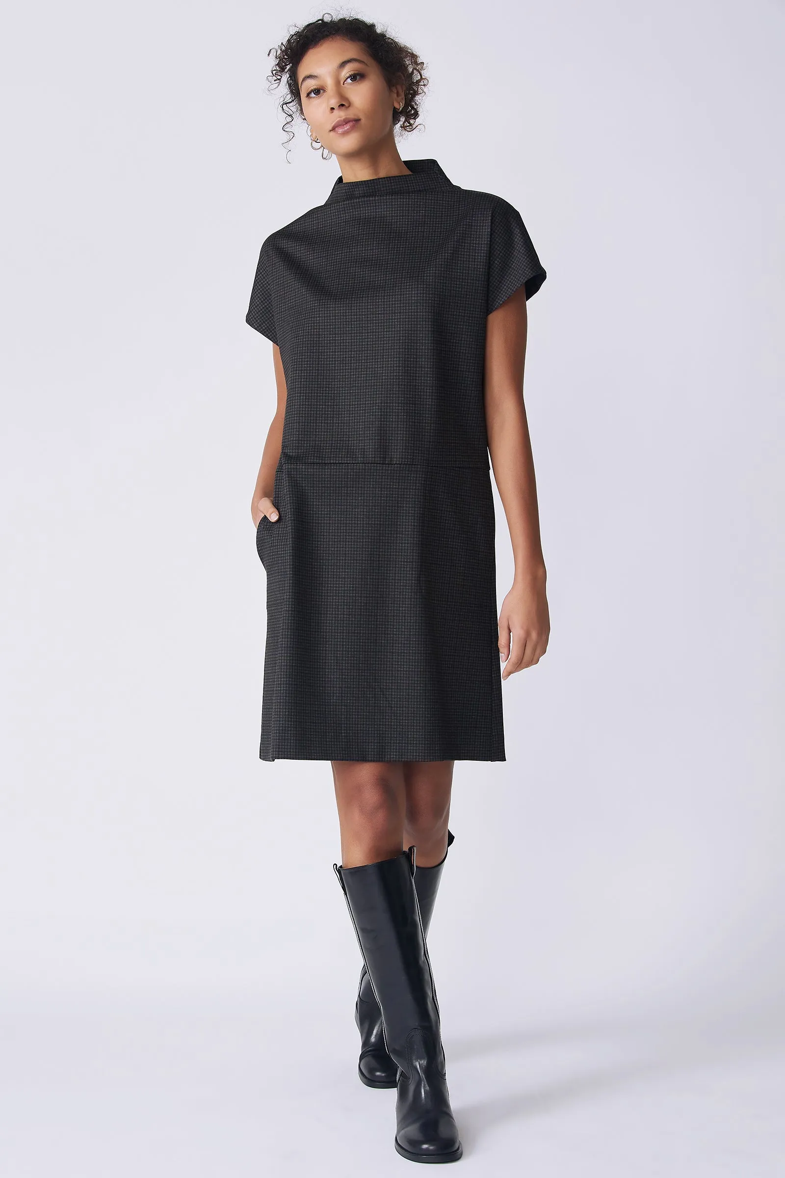 Maya Funnelneck Dress - Mini Check