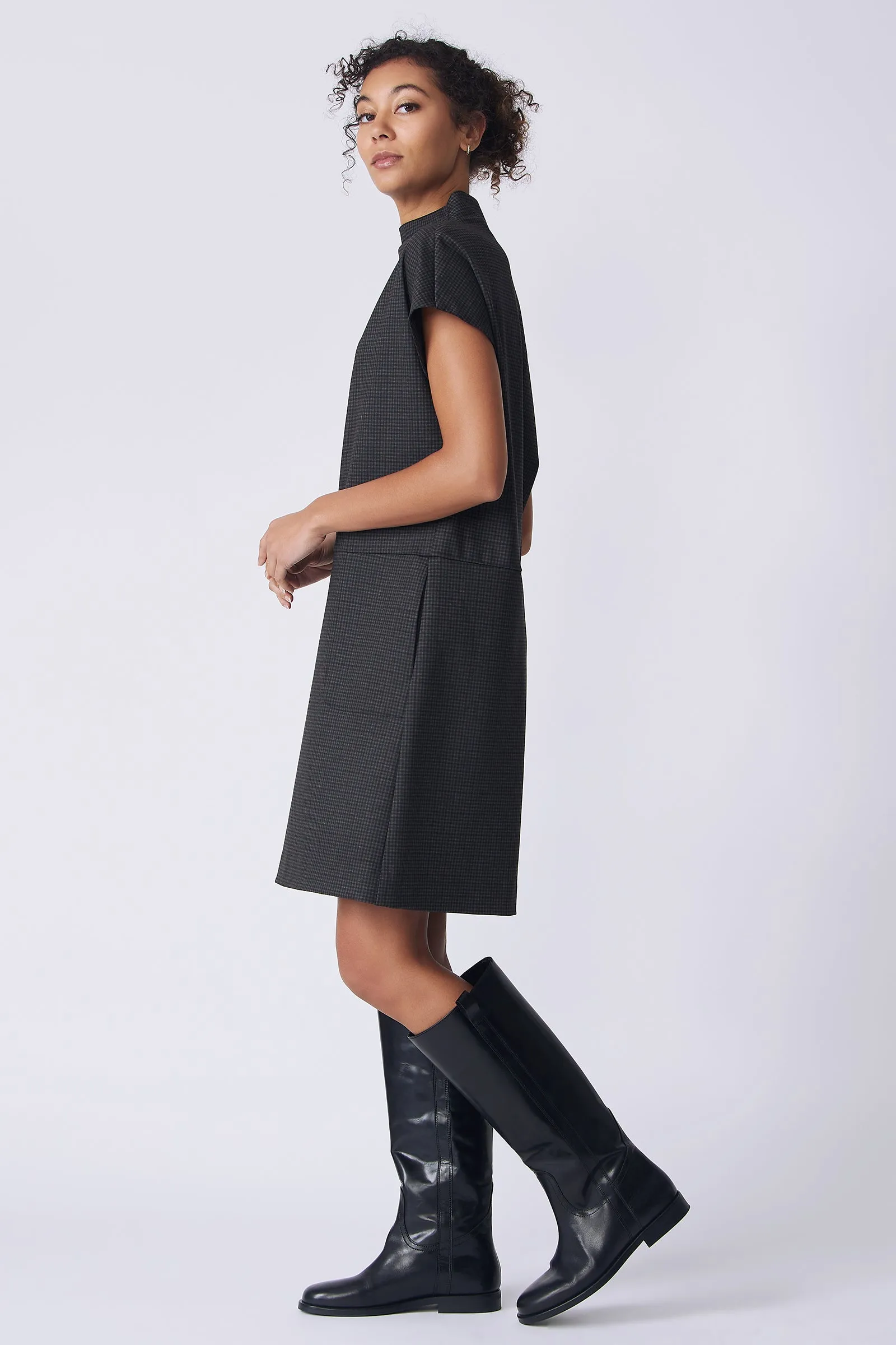 Maya Funnelneck Dress - Mini Check
