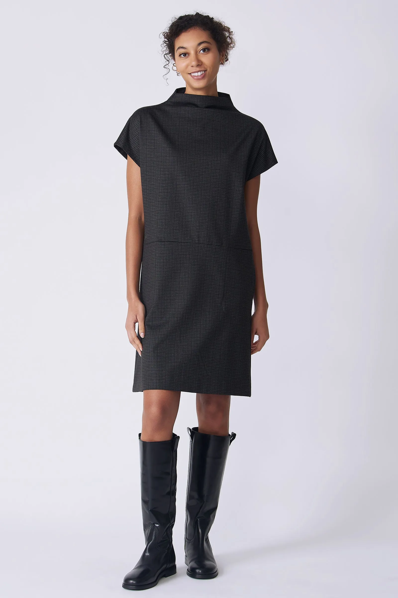 Maya Funnelneck Dress - Mini Check