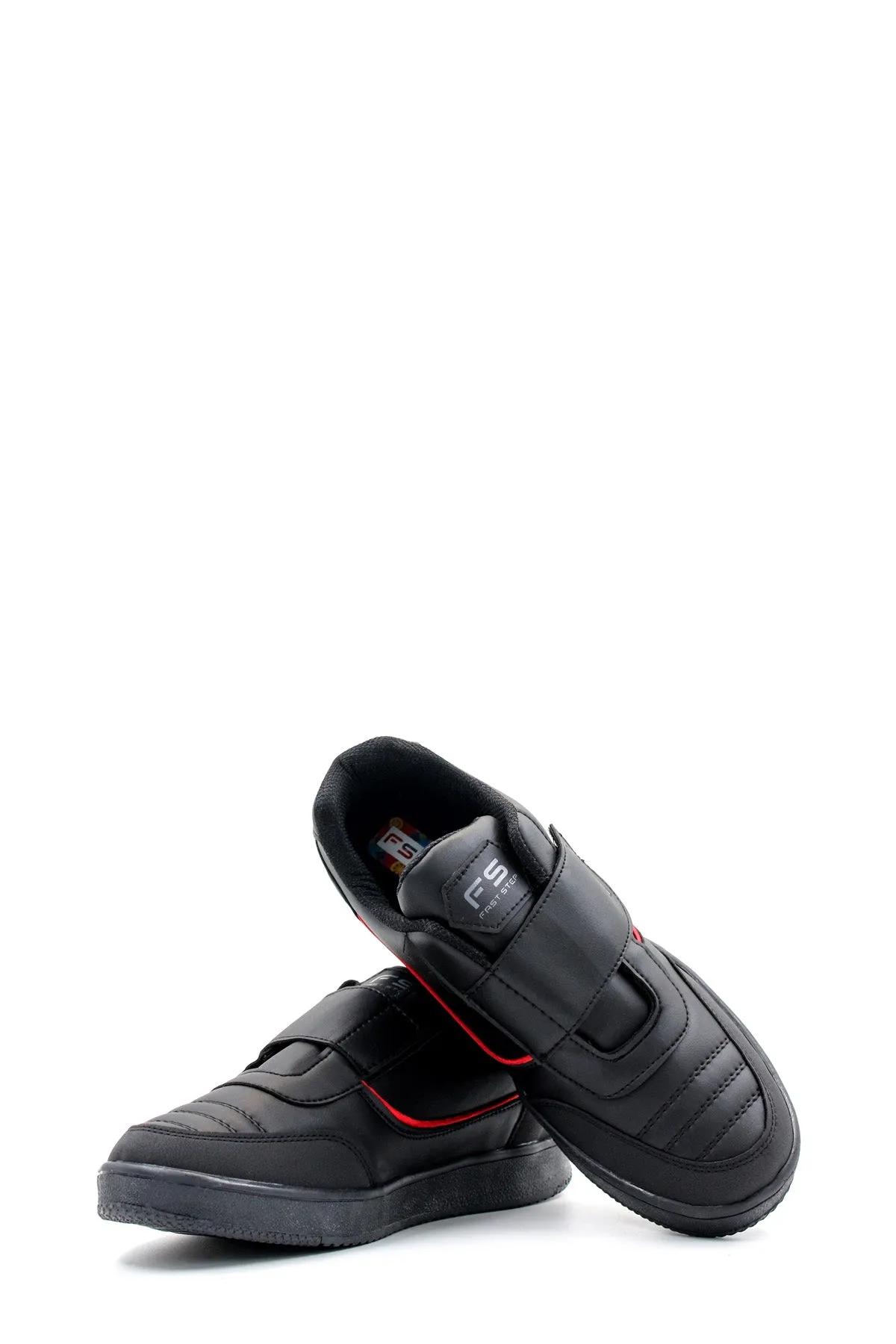 Men's Black Casual Velcro Sneakers with Red Accent - Wessi