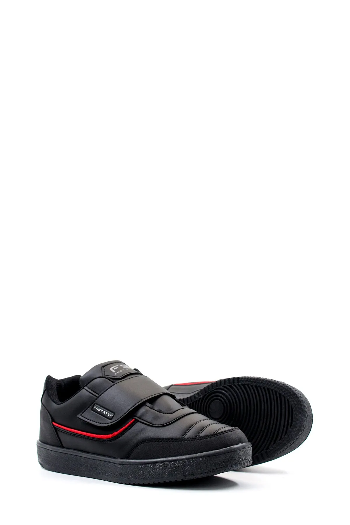Men's Black Casual Velcro Sneakers with Red Accent - Wessi
