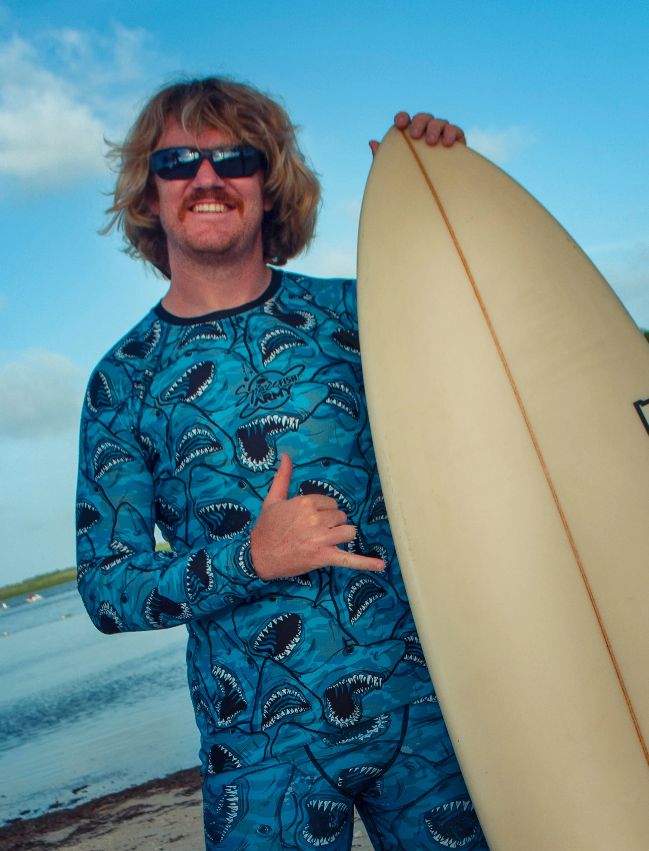 MENS Eco-friendly Shark Camo Rash Guard