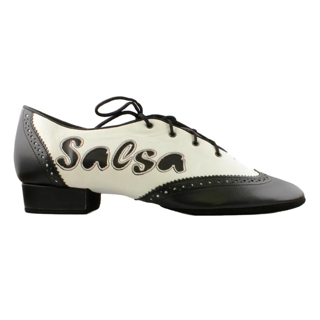 Men's Salsa Dance Shoes, Flexi M, Black-White Leather