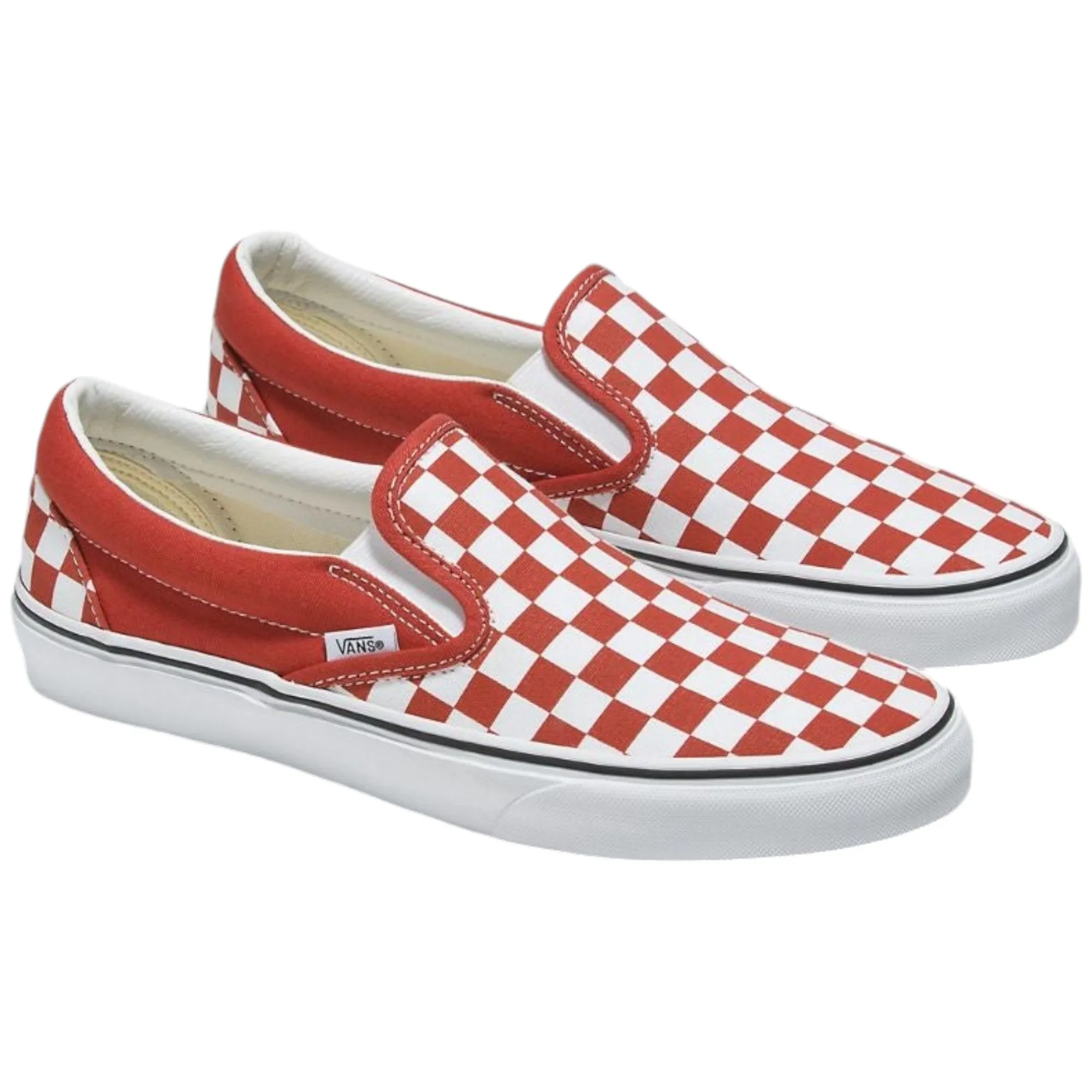 Mens Vans Classic Slip-On Shoes Checkerboard Red