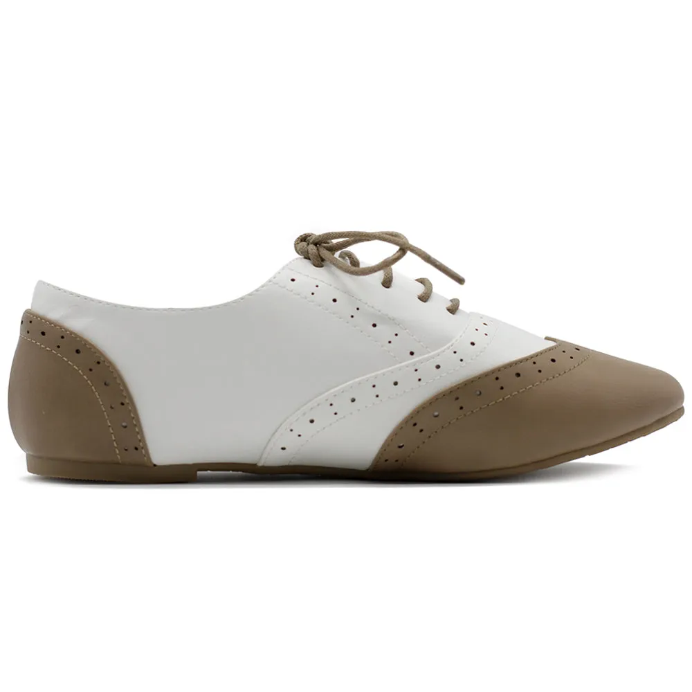 Ollio Women's Shoe Classic Lace Up Dress Low Flat Heel Multi-Colored Oxford