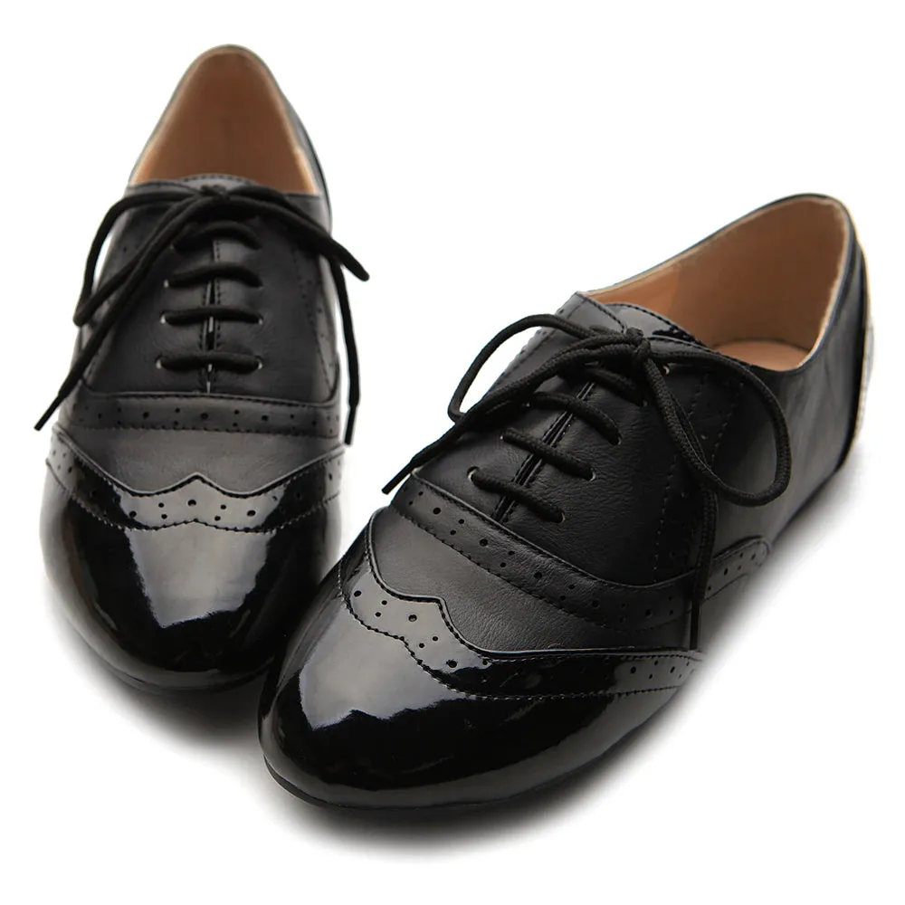 Ollio Women's Shoe Classic Lace Up Dress Low Flat Heel Multi-Colored Oxford