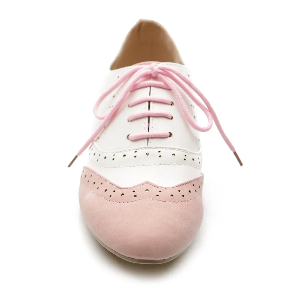 Ollio Women's Shoe Classic Lace Up Dress Low Flat Heel Multi-Colored Oxford