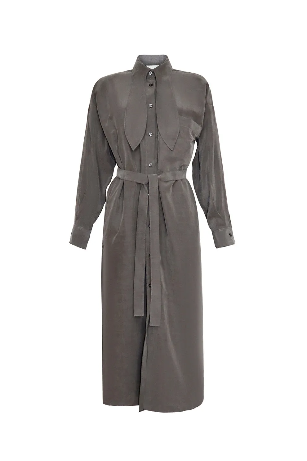 OM Shirt Dress With Bow Tie Collar
