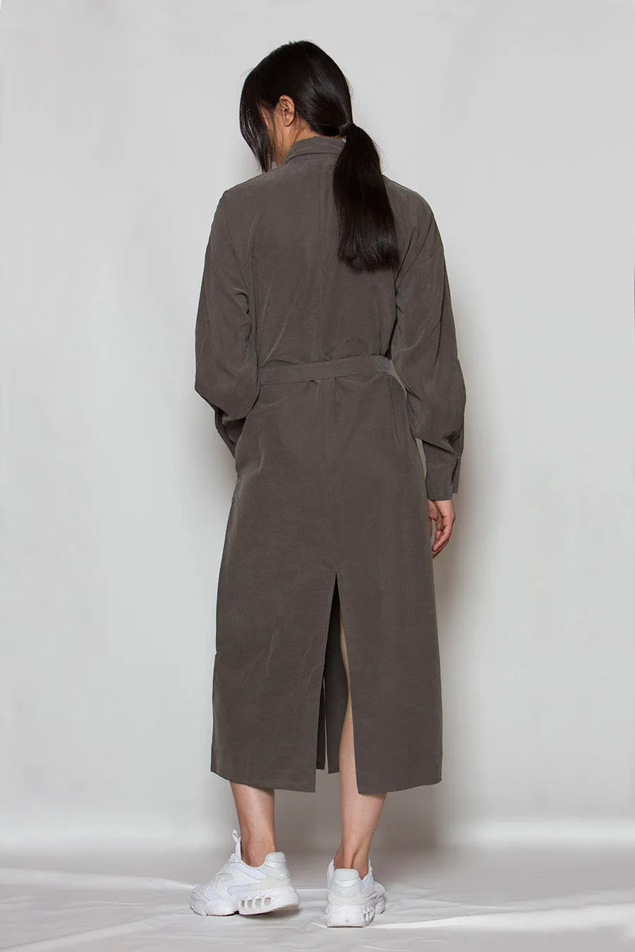 OM Shirt Dress With Bow Tie Collar