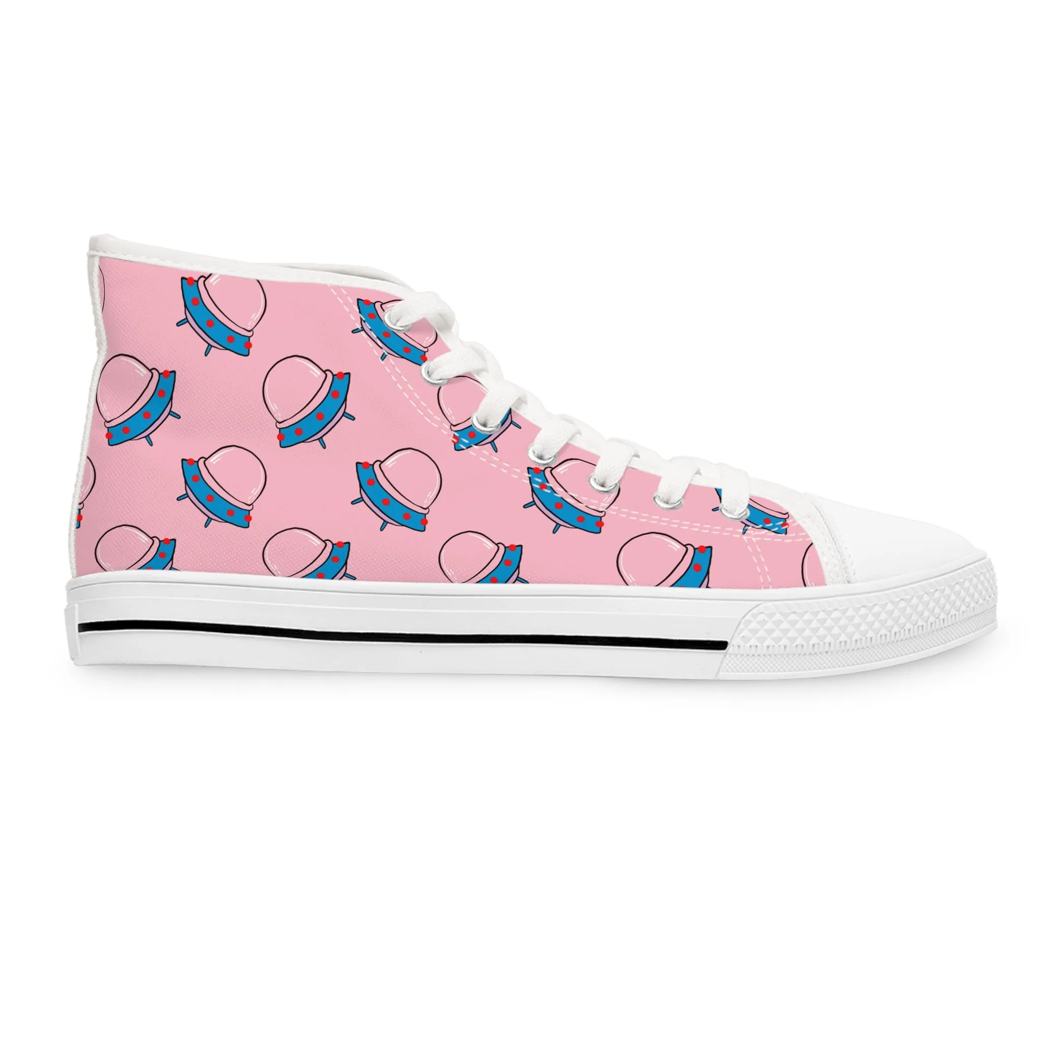 Pink Alien UFO Women's High Top Sneakers