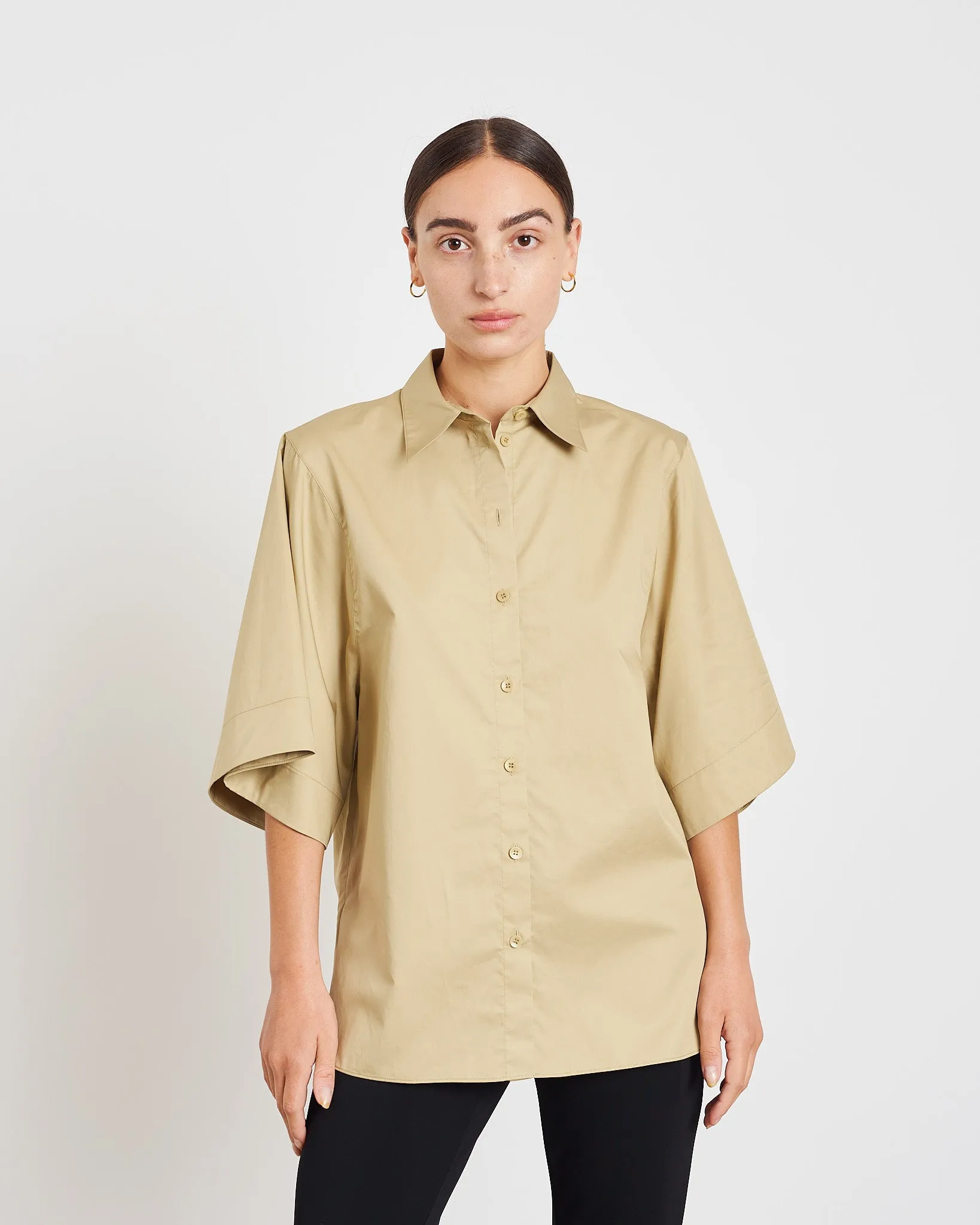 Poplin Rolled Sleeve Shirt in Clay