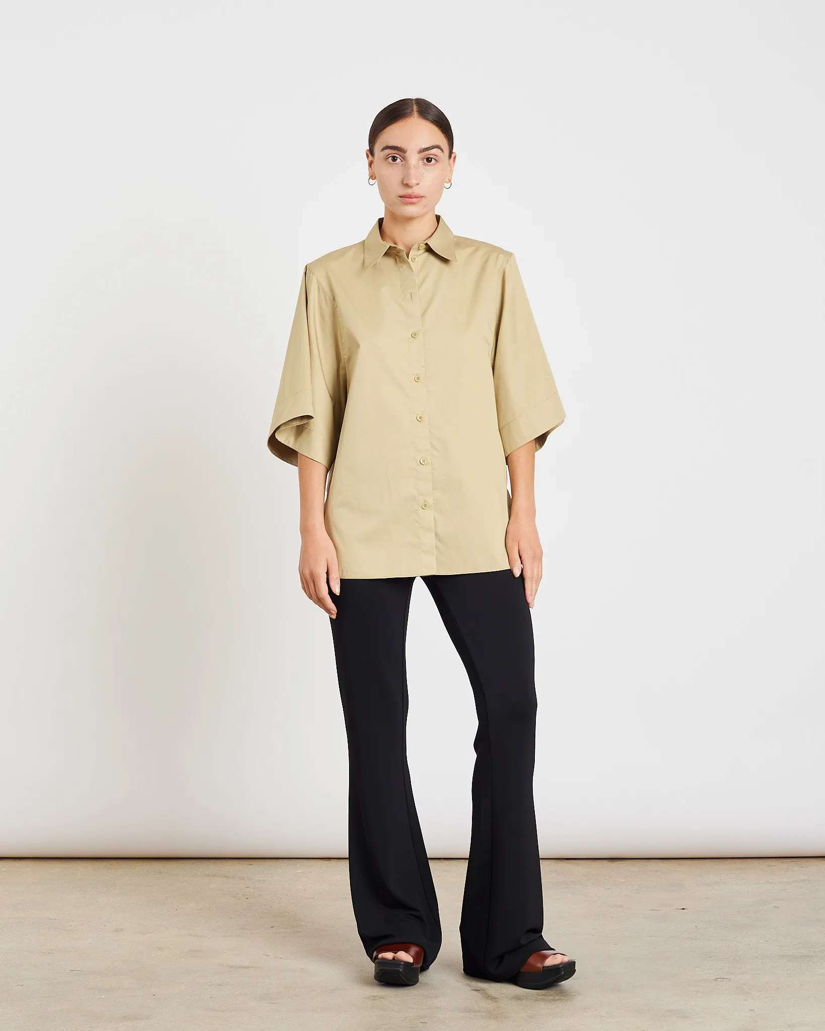 Poplin Rolled Sleeve Shirt in Clay