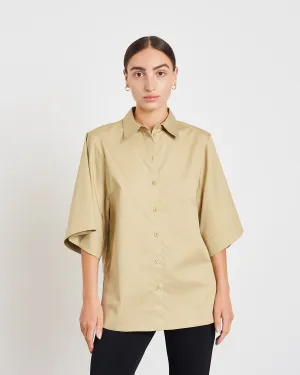 Poplin Rolled Sleeve Shirt in Clay