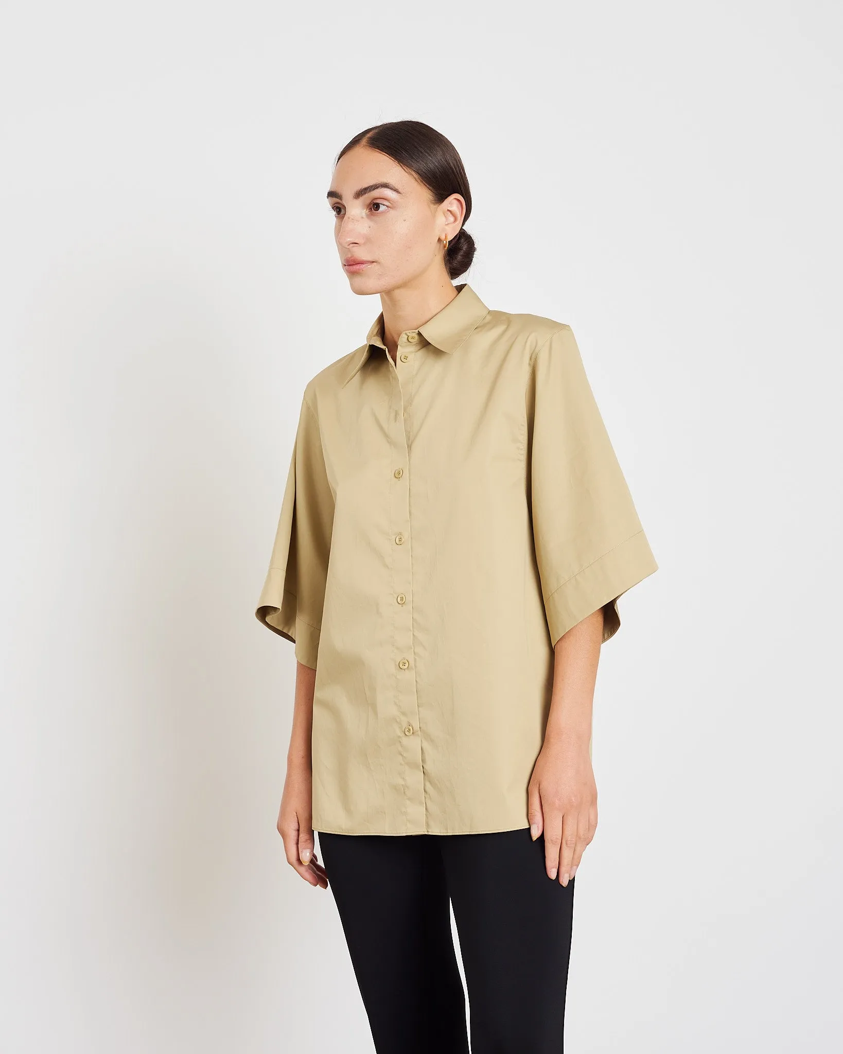 Poplin Rolled Sleeve Shirt in Clay