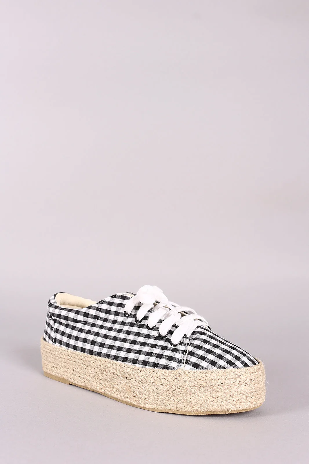 Qupid Printed Lace Up Espadrille Flatform Sneakers