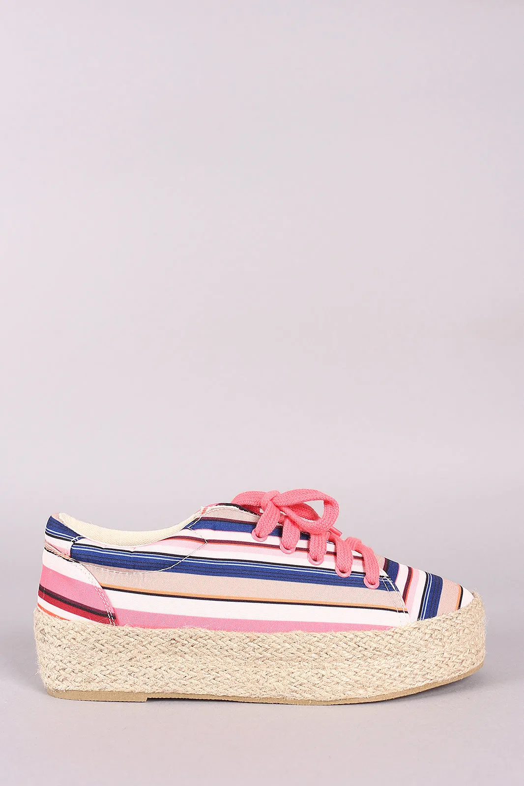 Qupid Printed Lace Up Espadrille Flatform Sneakers