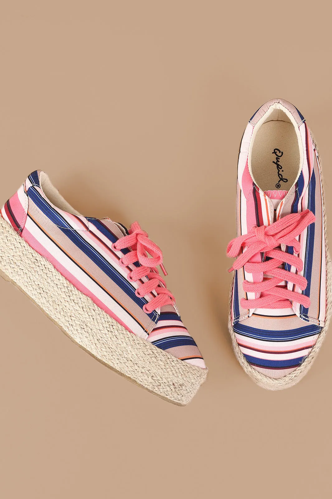 Qupid Printed Lace Up Espadrille Flatform Sneakers