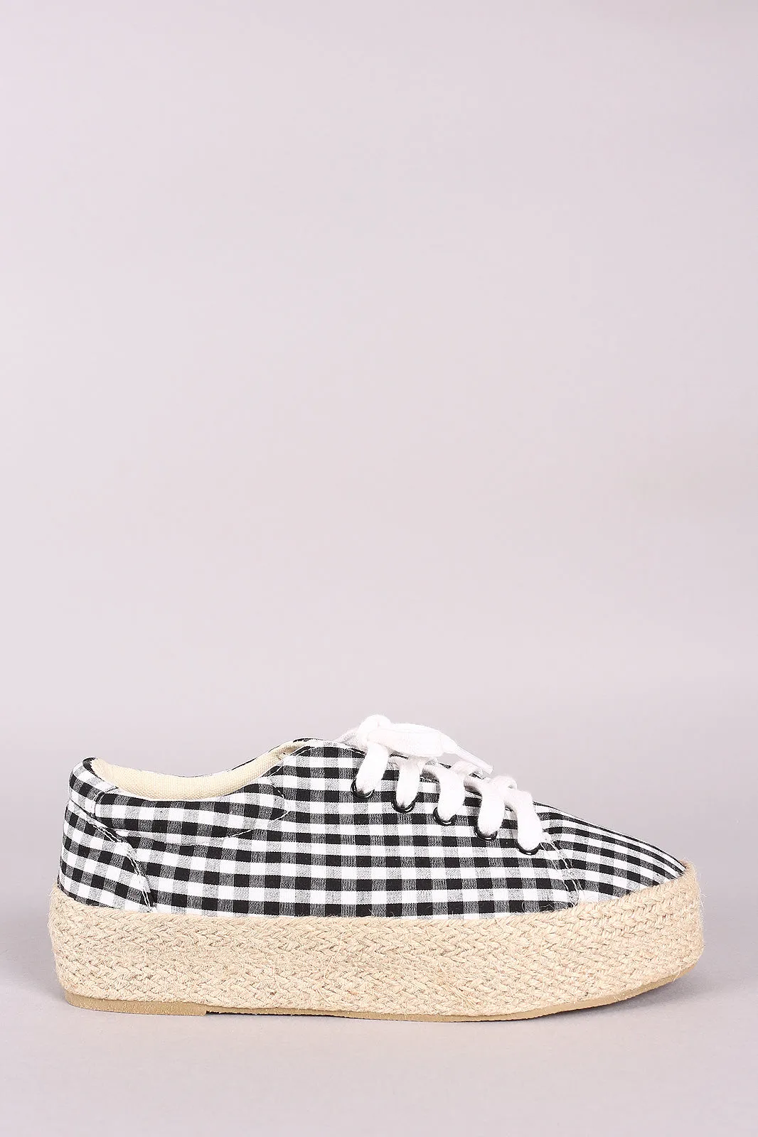 Qupid Printed Lace Up Espadrille Flatform Sneakers