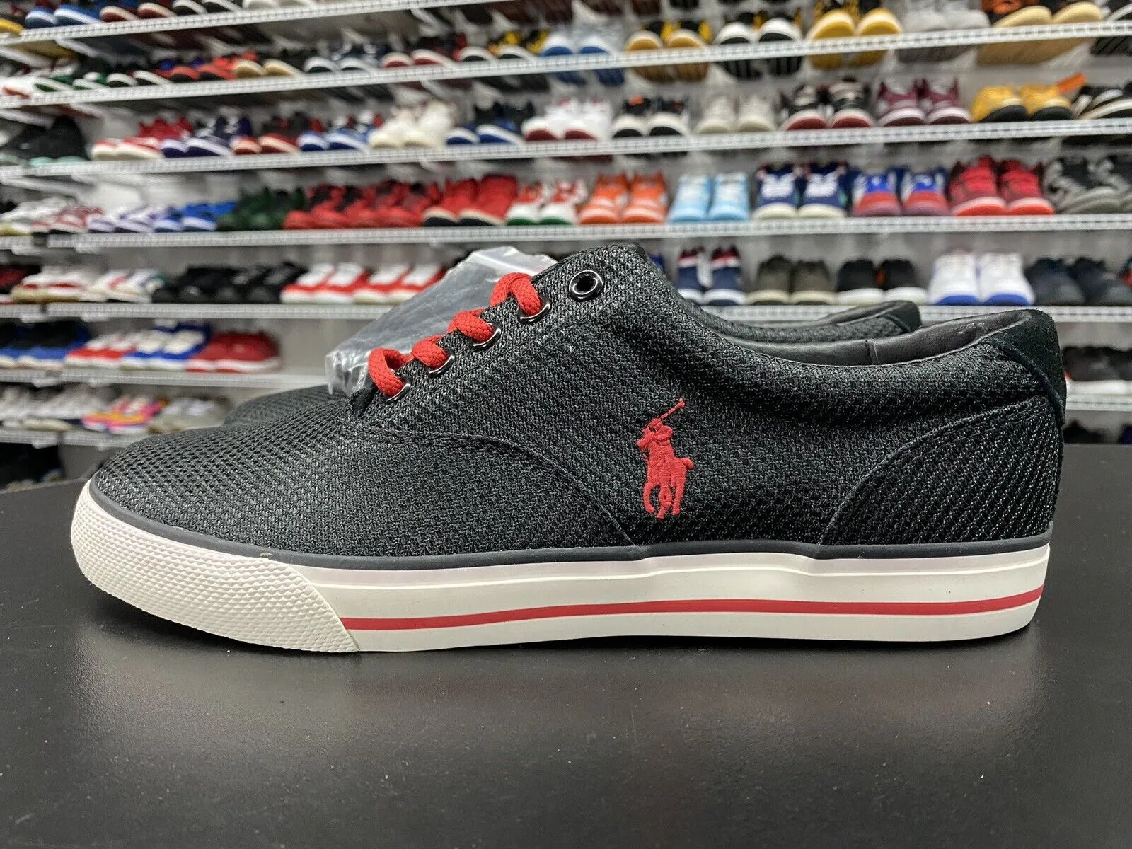 Ralph Lauren Polo Men's Hanford Canvas Black Red Sneakers Men's Size 9D