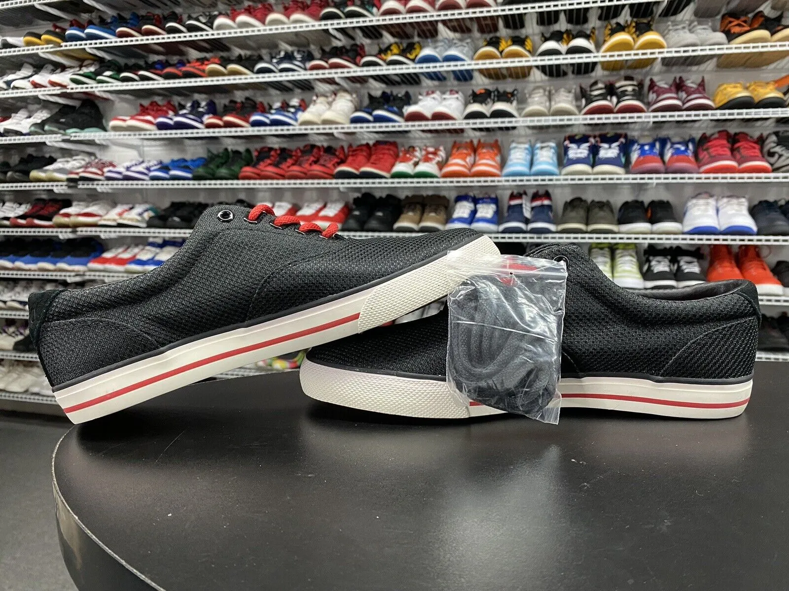 Ralph Lauren Polo Men's Hanford Canvas Black Red Sneakers Men's Size 9D