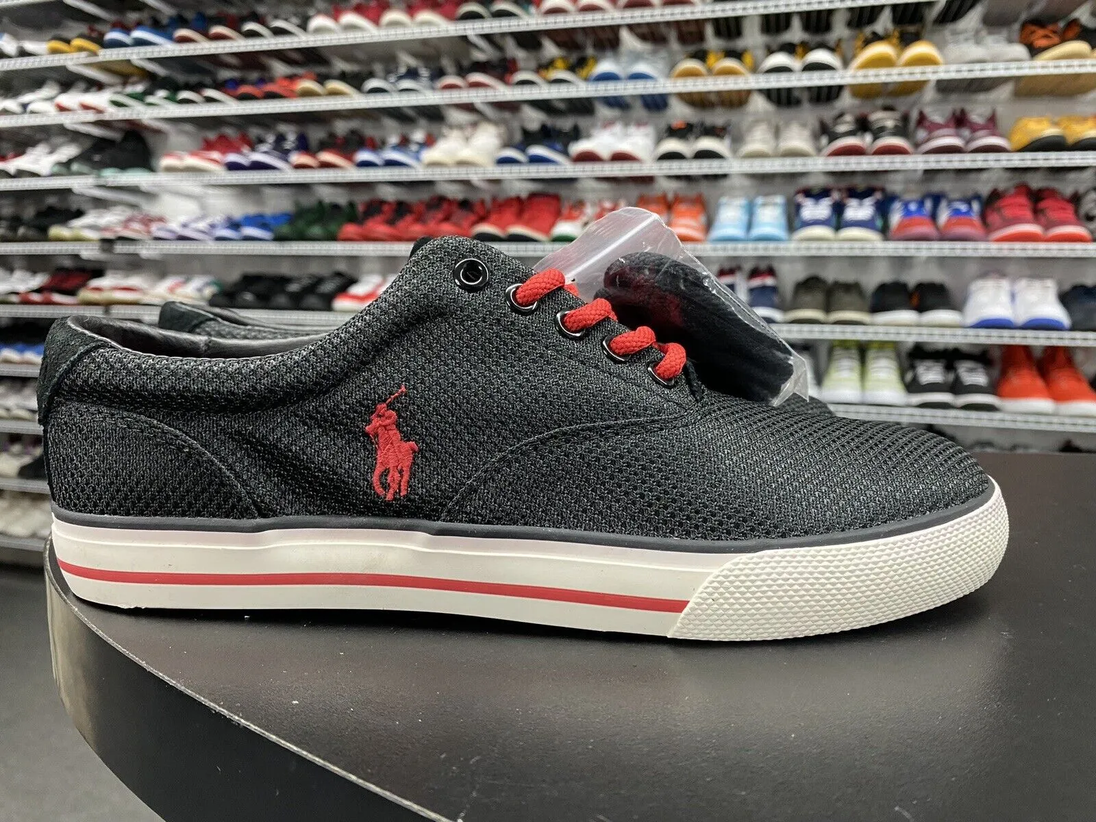 Ralph Lauren Polo Men's Hanford Canvas Black Red Sneakers Men's Size 9D