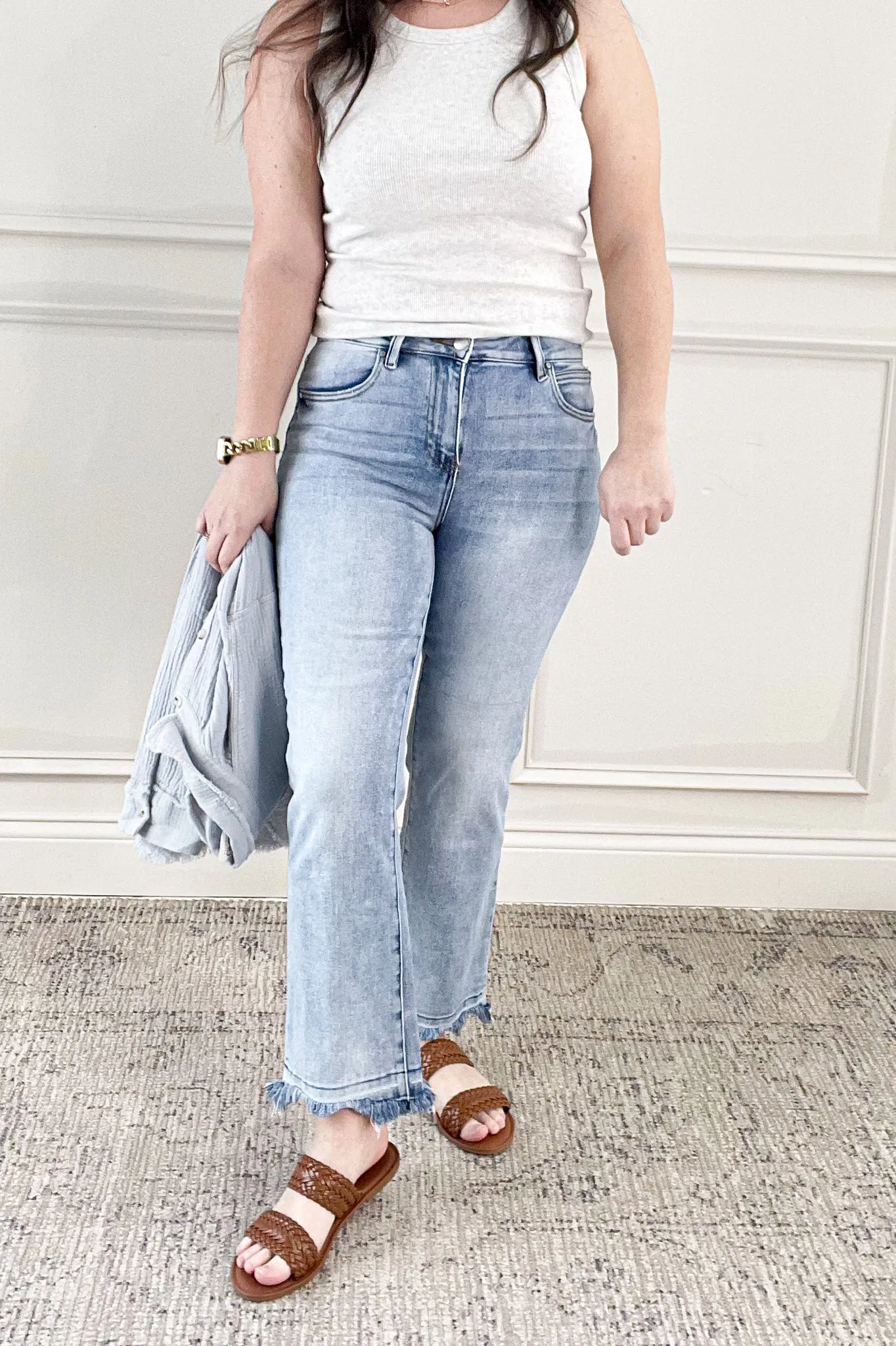 Risen Hi-Rise Crop Straight Slim Jeans