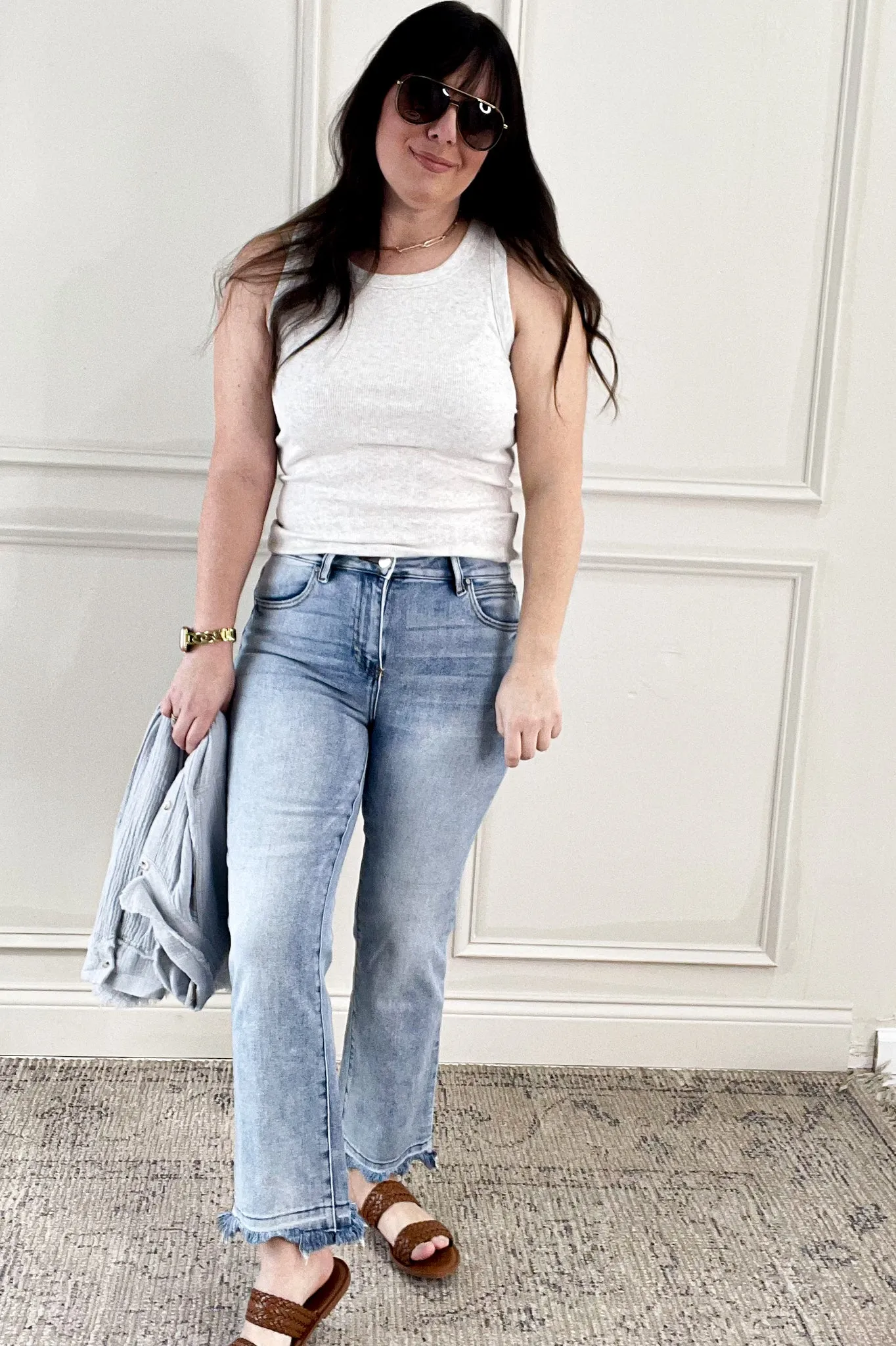 Risen Hi-Rise Crop Straight Slim Jeans