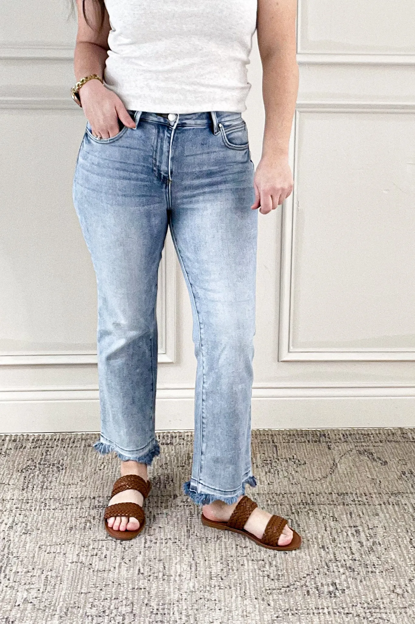 Risen Hi-Rise Crop Straight Slim Jeans