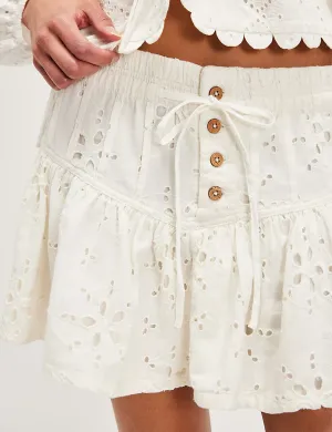 Roselle Eyelet Mini Skirt, Ivory