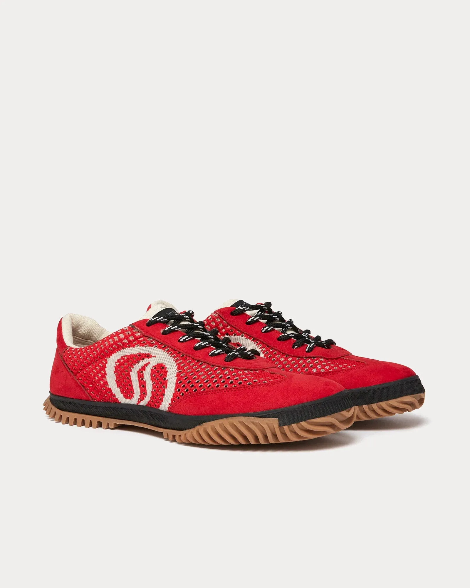 S-Wave Sport Mesh Panelled Lipstick Red Low Top Sneakers