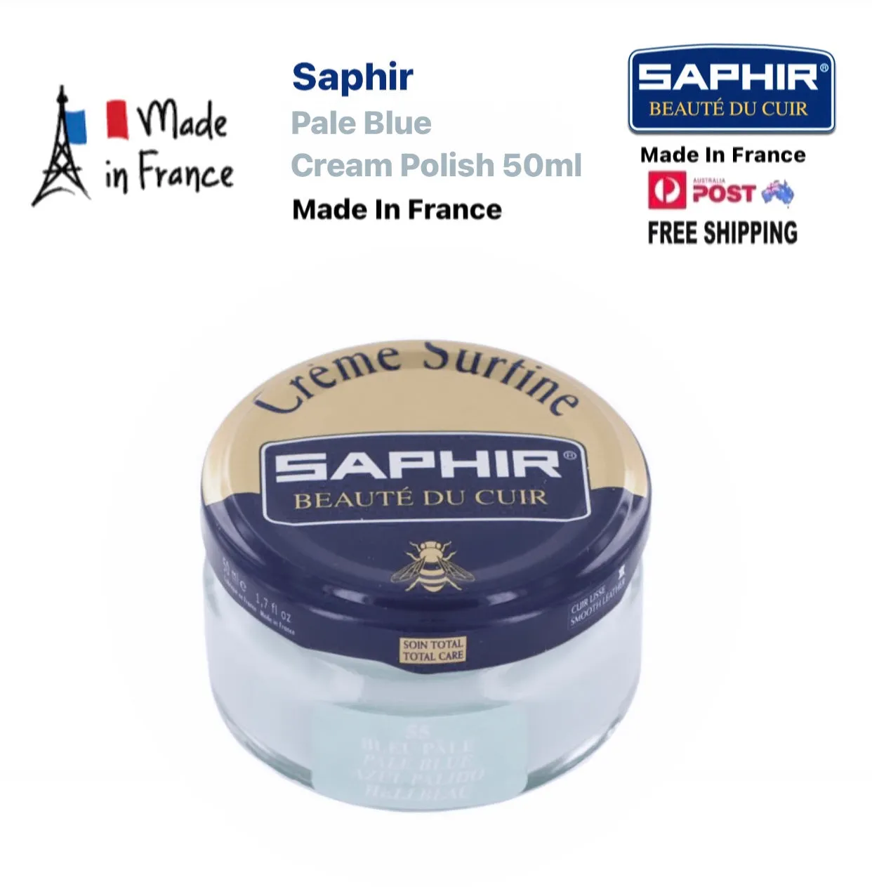 Saphir Pale Blue Renovating Cream Polish 50ml Made In France