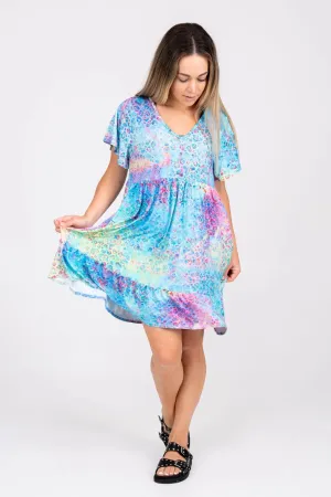 Slinky To Touch Baby Doll V Neck Tiered Mini Dress - Mermaid Jag