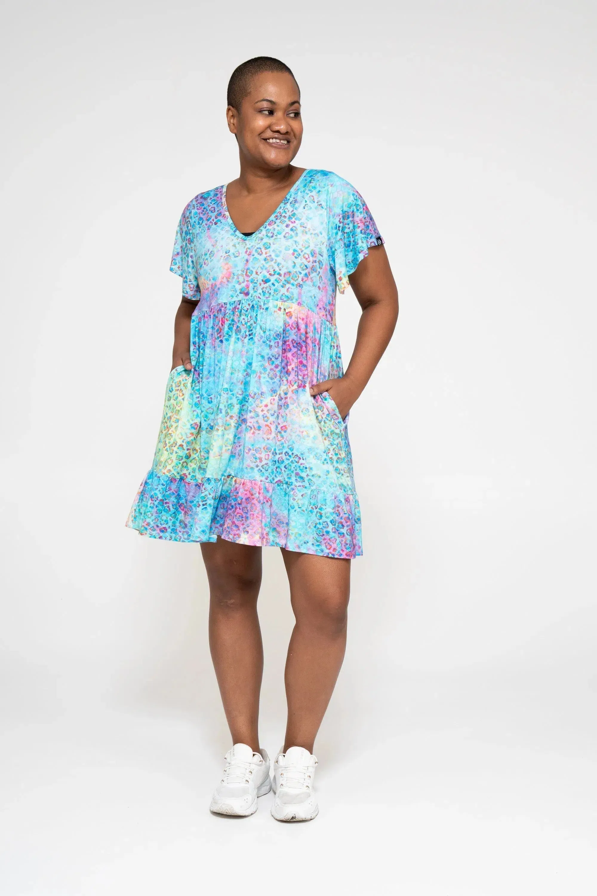 Slinky To Touch Baby Doll V Neck Tiered Mini Dress - Mermaid Jag
